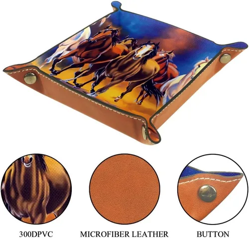 Vista 3 de Desheze Watercolor Running Horse Leather Storage Box Foldable for Watch Key Coin
