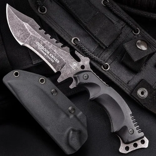 Vista 4 de Cuchillos de hoja fija con vaina cuchillo de espiga completa para supervivencia cuchillo de cinturón de campamento 9.25 pulgadas (funda kydex)