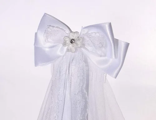 Vista 2 de Velos florales de primera comunión para niñas, corona de perlas blancas