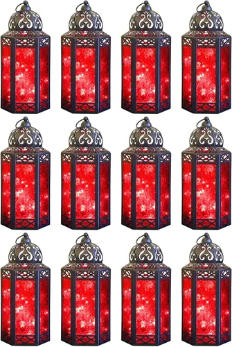 Vista 72 de VELA LANTERNS Juego de 2 portavelas decorativos de LED con luces de hadas de 12" de metal marroquí para colgar o mesa, decoración del hogar
