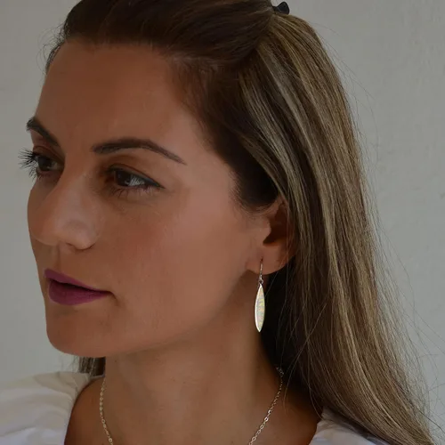 Vista 2 de Aretes de plata de ley con piedras preciosas de ópalo blanco para mujer, aretes de ópalo colgantes de ópalo de gota de ópalo colgante de plata