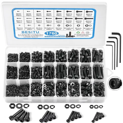 Vista 9 de Besitu Kit de Surtido de Tornillos de Máquina de 1705 Piezas, Kit de Pernos y Tuercas Métricas M2 M3 M4 M5 con Arandelas de Seguridad y Planas