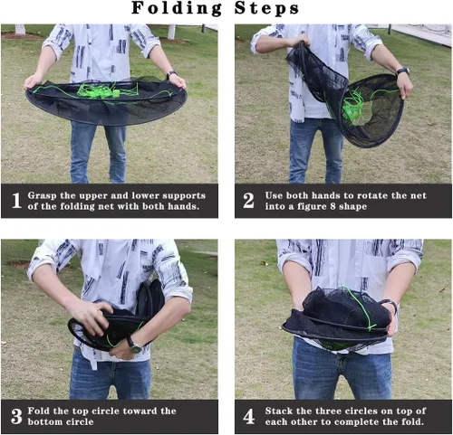 Vista 4 de Drasry Fishing Net Trap for Bait Minnow Shrimp Crayfish Foldable Fish Crawdad Lobsters Cast Net Collapsible