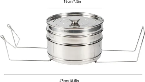 Vista 7 de Juego de 3 niveles menos de acero, apilable, tapa con mango plegable, múltiples capas de alimentos verduras carne pescado