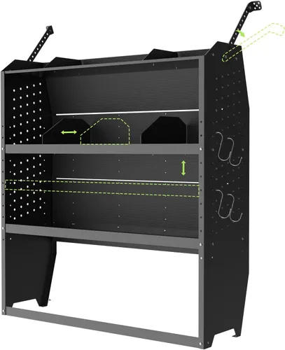 Vista 11 de Estantería para van de carga StarONE con almacenamiento, compatible con Ford Transit, GM, NV, Promaster, Sprinter y Metris con ganchos, negro