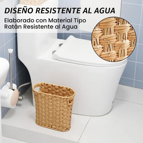 Vista 2 de Cesta de basura de mimbre con asas integradas, mini cesta multifuncional para el hogar y la oficina, diseño compacto y construcción duradera