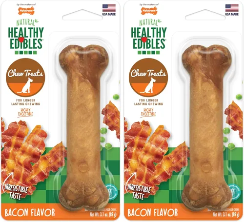 Vista 13 de Nylabone Healthy Edibles - Premios masticables para perro, todo natural, larga duración, 1 unidad, sabor a tocino (Bacon), M/Wolf Natural dog