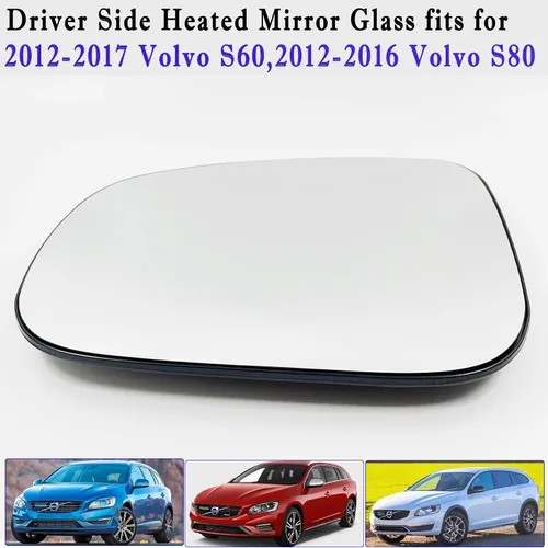Vista 2 de Espejo calefactable para el lado del conductor compatible con Volvo S60 2012-2017, S80 2012-2016, V60 2015-2018 con soporte trasero