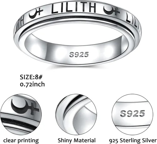 Vista 6 de DAOCHONG Sigil of Lilith - Anillos giratorios de plata de ley S925 para aliviar la ansiedad, aliviar el aburrimiento, autismo, TDAH, regalo