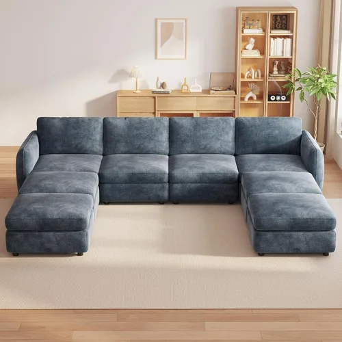 Vista 35 de Guyii Sofá Seccional de Terciopelo, Sofá Loveseat Moderno de Gran Tamaño con 2 Almohadas, Sofá Convertible de 81.88 pulgadas de Largo con Cojines