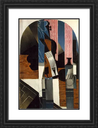 Vista 4 de ArtDirect Gris, Juan 19x24 Black Modern Framed Art Print Titled: Violin and Ink Bottle on a Table