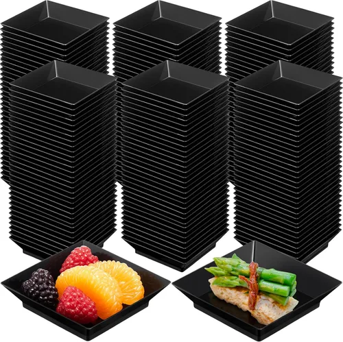 Vista 11 de 200 Piezas Platos Cuadrados Mini para Postre de 2.5 x 2.5 Pulgadas Platos Desechables para Aperitivos Platos Pequeños de Plástico Transparente