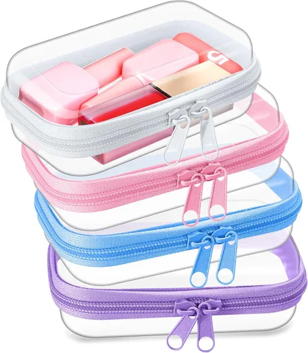 Vista 31 de Hoolerry 4 piezas de estuches rígidos transparentes con cremallera, bolsas de maquillaje, estuche de plástico para lápices, contenedores de caja