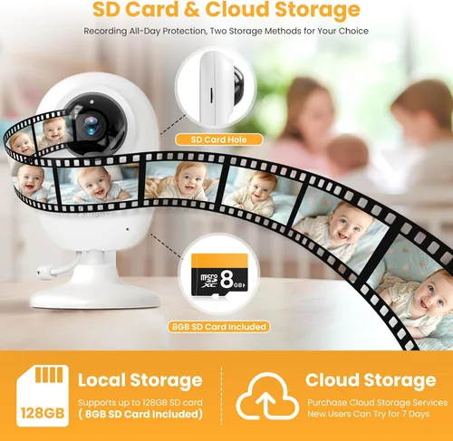 Vista 3 de Simyke - Monitor de bebé AI con tarjeta SD 8G, cámara inteligente