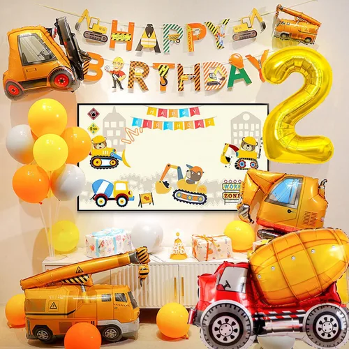 Vista 6 de Suministros de Cumpleaños de Construcción para Niños de 2 Años - Kit de Guirnalda de Globos para Decoraciones de Fiesta de Cuarentena