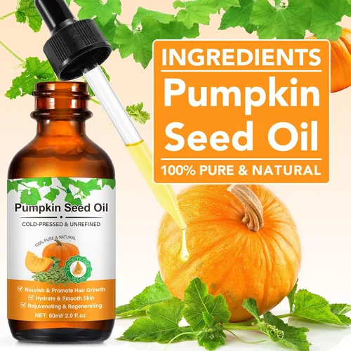 Vista 2 de Aceite de semilla de calabaza para el crecimiento del cabello, aceite de calabaza 100% puro prensado en frío para cabello seco dañado, hidratante