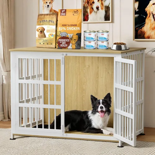 Vista 15 de Jaula para perros de 26 pulgadas, jaulas para perros de razas grandes, jaulas para perros interiores de madera, mesa auxiliar, jaula combinada