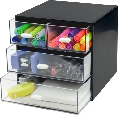Vista 9 de Organizador de escritorio con cajón, caja de almacenamiento de escritorio, organizadores de suministros de papelería de oficina de plástico