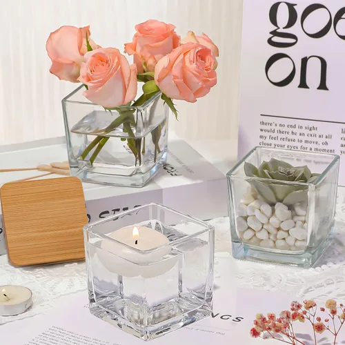 Vista 7 de CONNOO Paquete de 12 tarros de vela cuadrados transparentes de 9 onzas para hacer velas, recipientes vacíos de vidrio grueso a granel con tapas