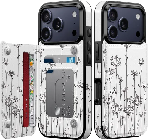 Vista 126 de FUNMIKO Funda tipo cartera para iPhone 13 con tarjetero, bloqueo RFID, protección de grado militar y obras de arte impresas con rayos UV, cierre