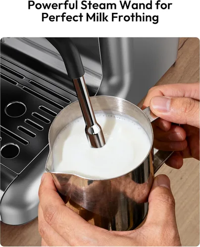 Vista 5 de EUHOMY Máquina de Espresso con Molinillo, Cafetera de 20 Bares con Varilla de Vapor para Espumar Leche, Máquinas de Café Espresso Profesionales