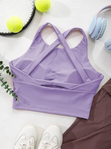 Vista 7 de Honlyps Criss Cross Workout Tops for Women Backless Strappy Sports Bra Longline Fitness Yoga Crop Tank Top with Bulit in Bra