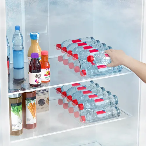 Vista 4 de Caja Organizadora Transparente para Botellas de Agua y Refrescos para Refrigerador, Despensa (2 PAQUETES) Food-grade clear organizer holds up to 9