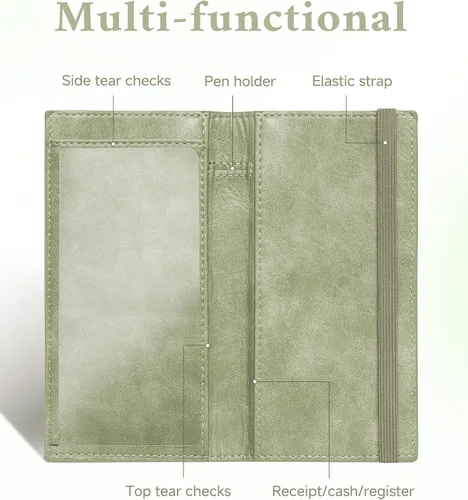 Vista 2 de Zreal Funda para chequera con función de bloqueo RFID para hombres y mujeres, verde ( Aloe Green ), Elegante