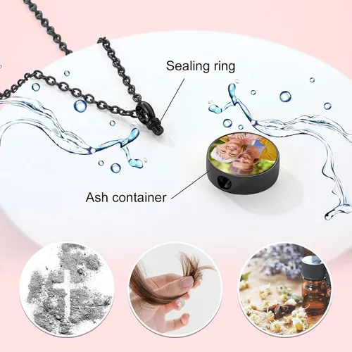 Vista 125 de FindChic Collares personalizados con urna para cenizas, barra vertical, gato, luna, reloj de arena, garra de perro, acero inoxidable, chapado en oro