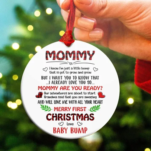 Vista 8 de Adorno de Navidad personalizado para papá esperado 2023 – Adorno de Navidad con ultrasonido de protuberancia – Adorno con texto en inglés «I'll Be