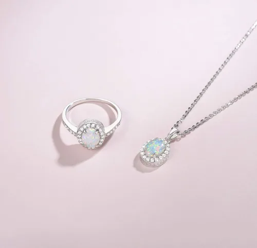 Vista 4 de Regalo para el día de San Valentín, joyería de piedra natal de octubre, plata de ley, ópalo, rubí, aretes de ópalo blanco, joyería fina para mujer