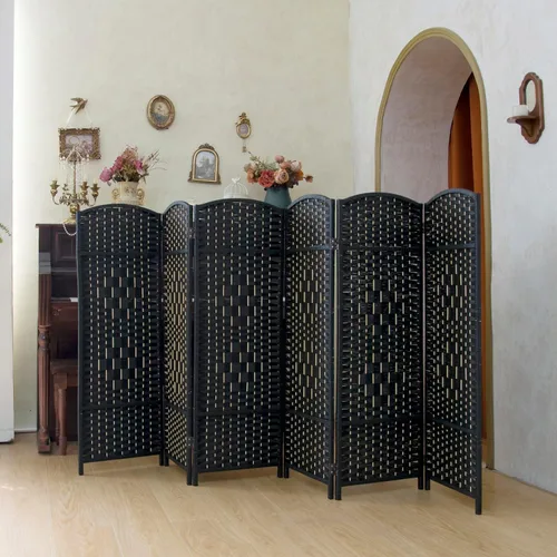 Vista 11 de Divisor de habitación corto compacto de 3 paneles, pantalla plegable de ratán de doble cara de 47.2 pulgadas de alto para el hogar y la oficina