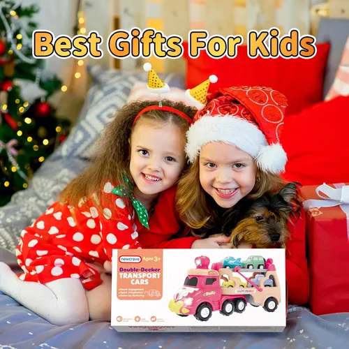 Vista 9 de newcrave - Juguetes de camiones para niñas de 1, 2, 3 años, juguetes de autos transportadores 7 en 1 para niñas pequeñas de 1-2, 2-3 años, juguete