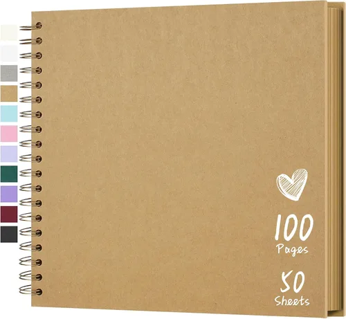 Vista 14 de Álbum de recortes de 7 x 7 pulgadas, álbum de recortes DIY de tapa dura de papel kraft, álbumes de fotos, 40 páginas, perfecto para fotos de 4 x 6