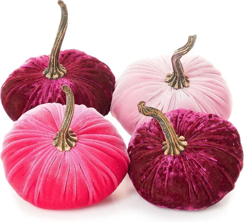 Vista 10 de Juego de 4 pequeñas calabazas de franela de terciopelo y algodón, decoración a cuadros de búfalo blanco y negro, estantes de calabaza negra