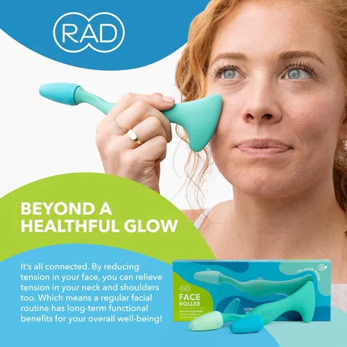 Vista 5 de RAD Rodillo facial 2 en 1, opciones de cabeza de rodillo de silicona texturizada y suave, apto para congelador para tratamiento frío, arrugas