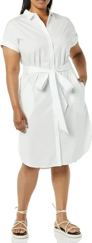 Vista 4 de Tienda Essentials Vestido camisero de manga corta con botones frontales y cinturón para mujer