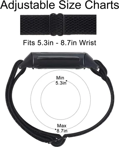 Vista 3 de Paquete de 3 correas elásticas de nailon y silicona delgadas compatibles con Fitbit Charge 6/Charge 5, correa deportiva de repuesto ajustable Nailon