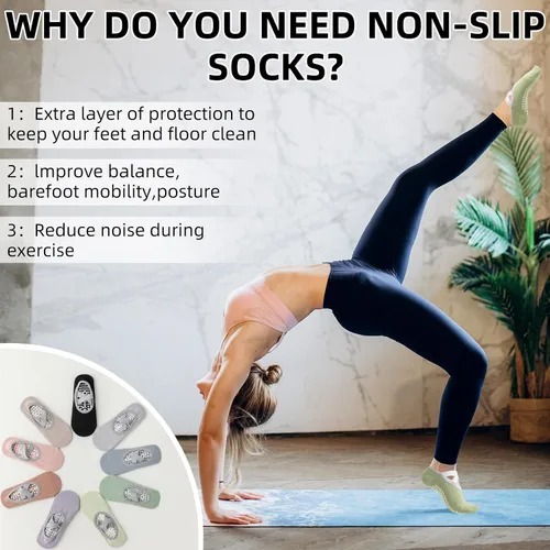 Vista 34 de Calcetines de yoga con agarre antideslizante para mujer, talla única, para fitness, deporte, danza de calcetines
