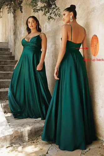 Vista 6 de MARSEN Vestidos de dama de honor de satén con cuello en V, tirantes delgados, vestido de graduación, vestido de fiesta formal de noche para boda
