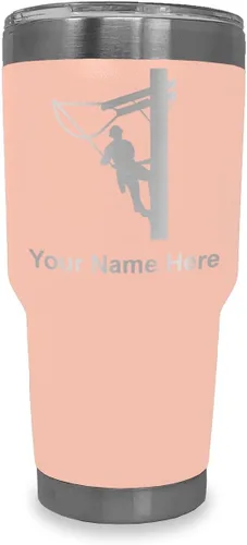 Vista 20 de LaserGram Taza aislada al vacío de 20 onzas, Lineman, grabado personalizado incluido (negro)