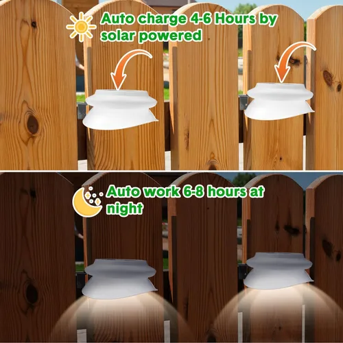 Vista 3 de Yinder 12 luces solares de canalón al aire libre, 9 LED, impermeable, iluminación solar, lámparas de valla de cubierta, lámparas blancas para Blanco