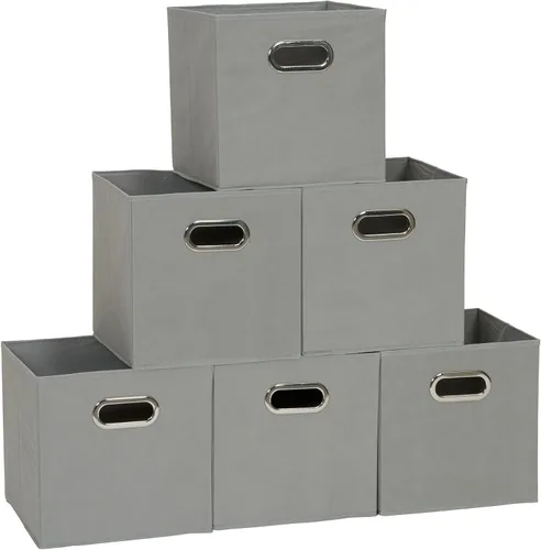 Vista 10 de Household Essentials Cubos de Almacenamiento de Tela Plegables Paquete de 6 – 11x11x11 Contenedores No Tejidos Apilables con Lados de Cartón