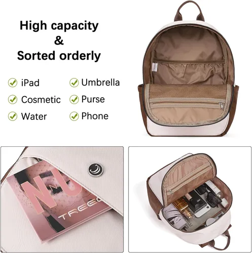 Vista 4 de Mochila monedero para mujer, mochila convertible de moda, 0 blanco con marrón, Mochilas de viaje