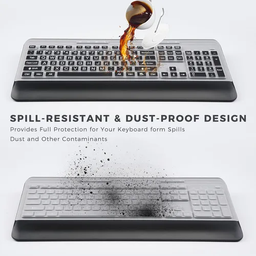 Vista 3 de KOPJIPPOM Juego de teclado y mouse inalámbricos con teclas silenciosas, teclado ergonómico de tamaño completo 2.4G con reposamuñecas, fundas Negro
