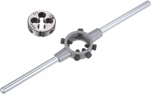 Vista 13 de uxcell Juego de llaves de mango de troquel, M7 x 0.5 roscado redondo y 0.984 in (dados M7-M9) soporte ajustable herramienta de mano