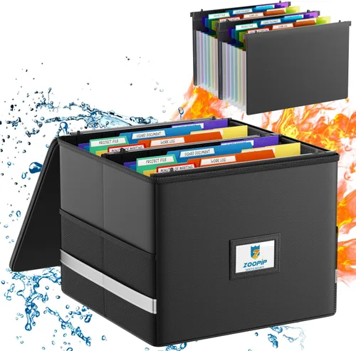 Vista 7 de Caja de archivos ignífuga ZOOPIP, 12.6 ''* 7.8 ''* 9.8 '' Hanging File Folders Included, 7x1.2" Accordion Pockets, Letter Size Organizer