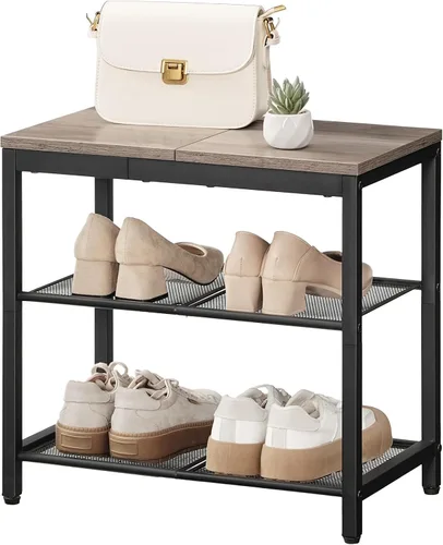 Vista 9 de HOOBRO Banco para Zapatos, Zapatero de 3 Niveles, Organizador Industrial de Zapatos Banco de Almacenamiento, Banco de Entrada de 19.7 pulgadas