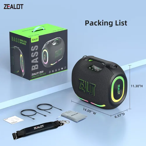 Vista 9 de ZEALOT ZE01 - Bocina portátil Bluetooth, 120W de potente sonido estéreo con graves profundos, inalámbrica, gran bocina para fiesta, compatible