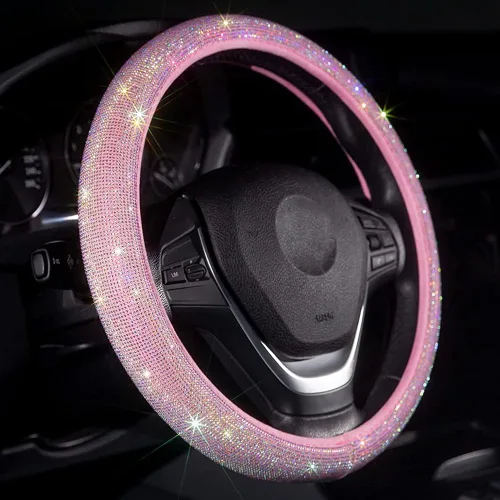 Vista 10 de Funda para volante de coche con brillantes Carwales para mujeres y niñas, accesorios de coche negros con cristal de diamante de 15 pulgadas